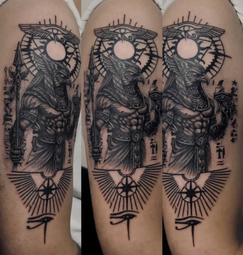 High-contrast black and grey tattoo by Michael Gumatay at Phantom Avenue, Edmonton